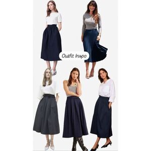 Vintage Geiger Austria 100% Wool Navy Blue A-Line Pleated Midi Skirt